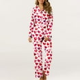 thumbnail image 2 of Ousvtion Clearance Deals Women's Valentine's Day Pajamas Sets Love Heart Print Sleepwear Valentines Two Piece Outfits Button Down Long Sleeve Loungewear Soft Tops and Bottom,C06-Multicolor,Medium, 2 of 5