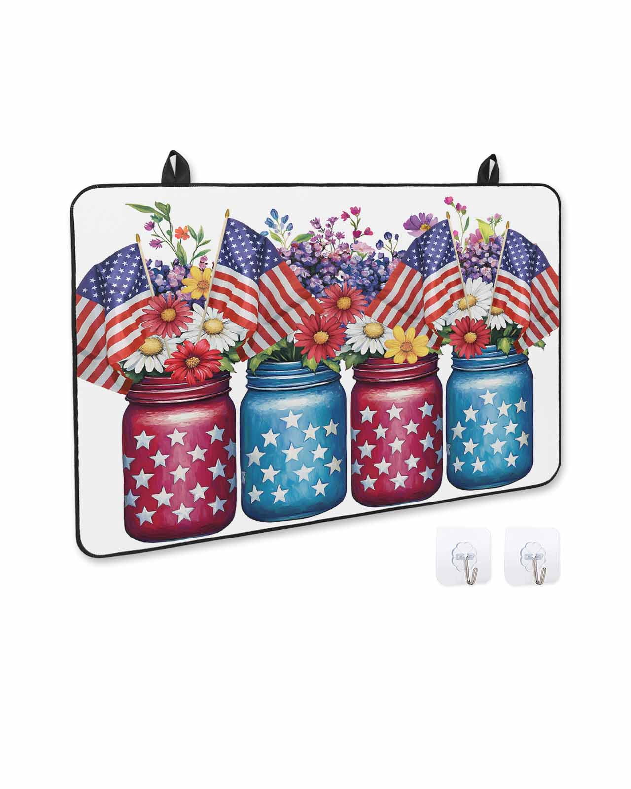 nqOlkjepod Large Induction Cooktop Protector Mat 24"x21", 4th of July Stove Top Covers for Electric Stove, American Flag Independence Day Floral Stove Burner Cover Mats, Glass Top Stove Cover