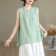 thumbnail image 2 of YUGYXL Cotton Linen Tank Top for Women Sleeveless Round Neck Tops Casual Solid Color Flowy Tanks Loose Back Slit Shirt Vest Green XL, 2 of 8