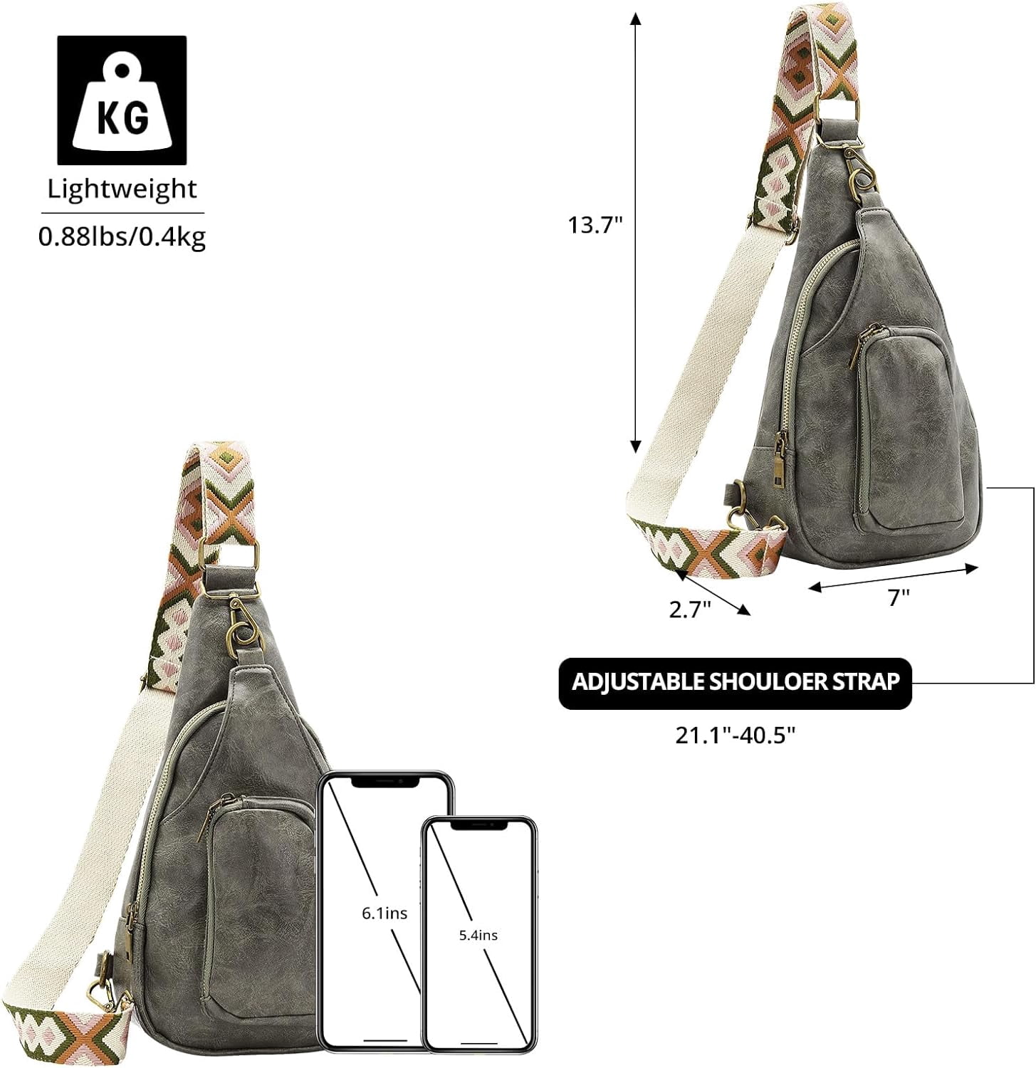 Sling Bag for Women Crossbody, PU Leather Small Sling bags Sling Chest Shoulder Backpack for Traveling Hiking