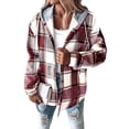 thumbnail image 5 of Women'S Casual Jacket Plaid Long Sleeve Shacket Fleece Lined Hooded Jackets Warm Coat Brick Red 4XL, 5 of 9