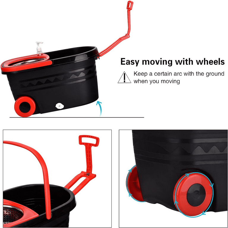 360° Spin Mop Bucket Set Plastic Wringer 2 Refill Microfibre Mop Heads  Spinning