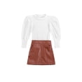 thumbnail image 2 of FAROOT 2PCS Toddler Girls Fall Outfits, Long Puff Sleeve Tops + Leather Skirt, 2 of 6