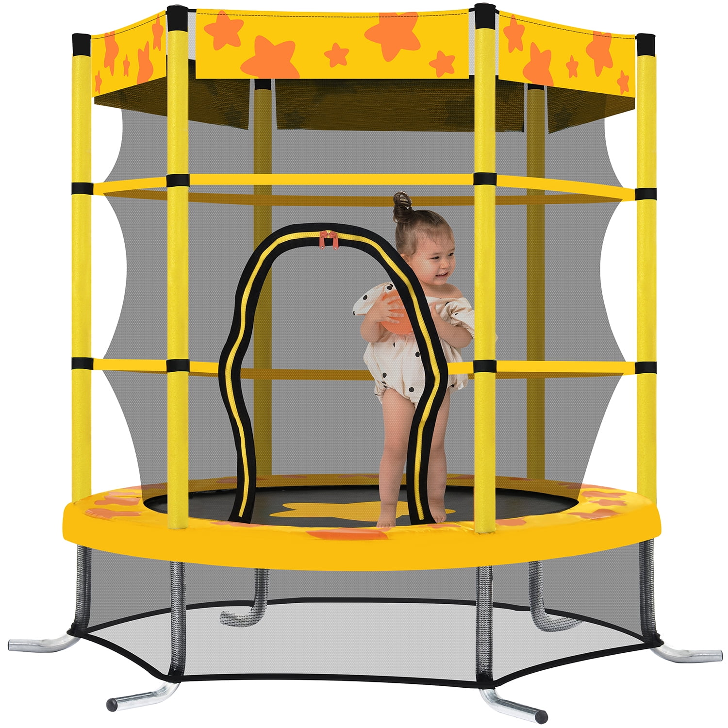 Kadyn 55 Inch Kids Trampoline, Indoor Outdoor Mini Trampoline with Safety Enclosure Net, Steel Jumping Trampoline for Kids, Yellow
