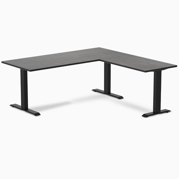 Desky Zero Bamboo L-Shape Office Desk - Dark Bamboo / 72 X 30 X 70 X 24 Inches / Matte Black