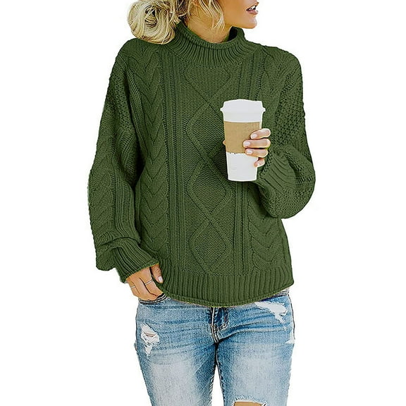 AOOCHASLIY Clearance Sweaters Womens Casual Soild Long Sleeve Thick Knit Pullover Turtleneck Sweater