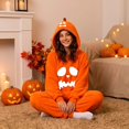 thumbnail image 4 of Red Funny Onsies Halloween Costume Polyester Halloween Cute Pumpkin Onesie Pajamas for Women Men Funny Party Cosplay Costume Family Hooded Plush Cozy Warm Sleepwear S, 4 of 7
