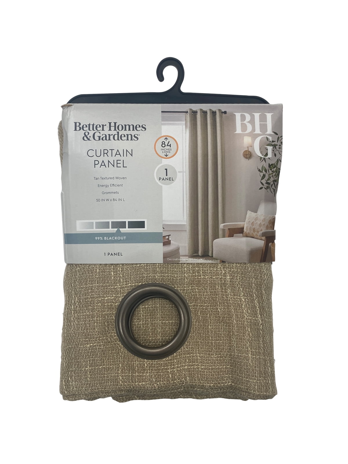 (2 pack) Better Homes & Gardens Woven Textured Grommet Blackout Curtain Panel, 1-Piece, Beige, 50" W x 84" L