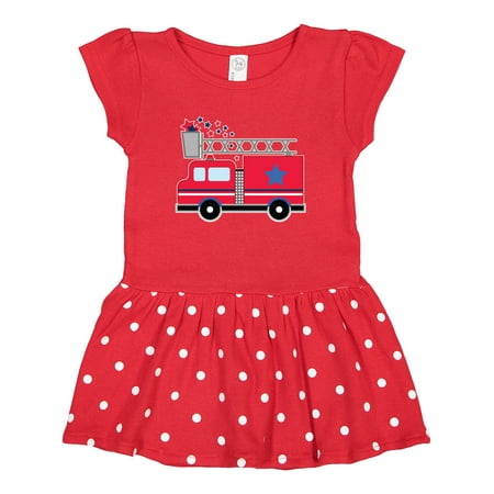

Inktastic 4th of July Firetruck with Red and Blue Stars Gift Toddler Girl Dress