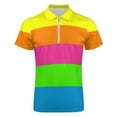 thumbnail image 4 of PLAIN SOLID NEON FLUORESCENT RAINBOW STRIPES 5 COLORS Men Zipper T-shirt Summer Casual Short Sleeve T-shirt Top, 4 of 7