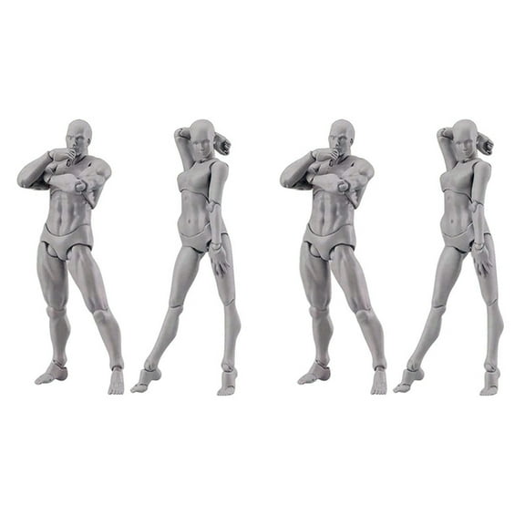 2X Body Doll, Artists Manikin Blockhead Jointed Mannequin Drawing Figures Male Female Set (Grey)