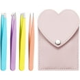 thumbnail image 1 of 4 Pcs Tweezers Set, Eyebrow Tweezers Set with Angled Tweezers Pointed Tweezers and Heart Leather Case for Precision Facial Hair Splinter Eyebrow Hair Blackhead & Ingrown Hair Removal (Pink), 1 of 7