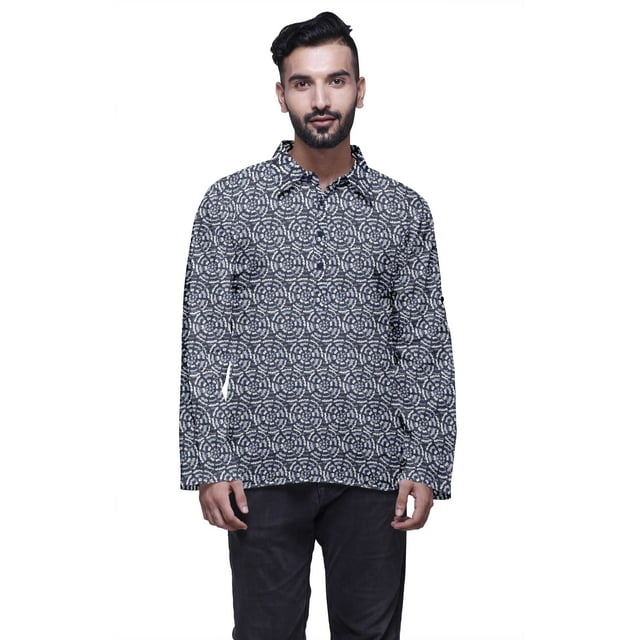 Atasi Kurta à Manches Longues pour Hommes Imprimé Coton Flex Col Évasé Ethnique