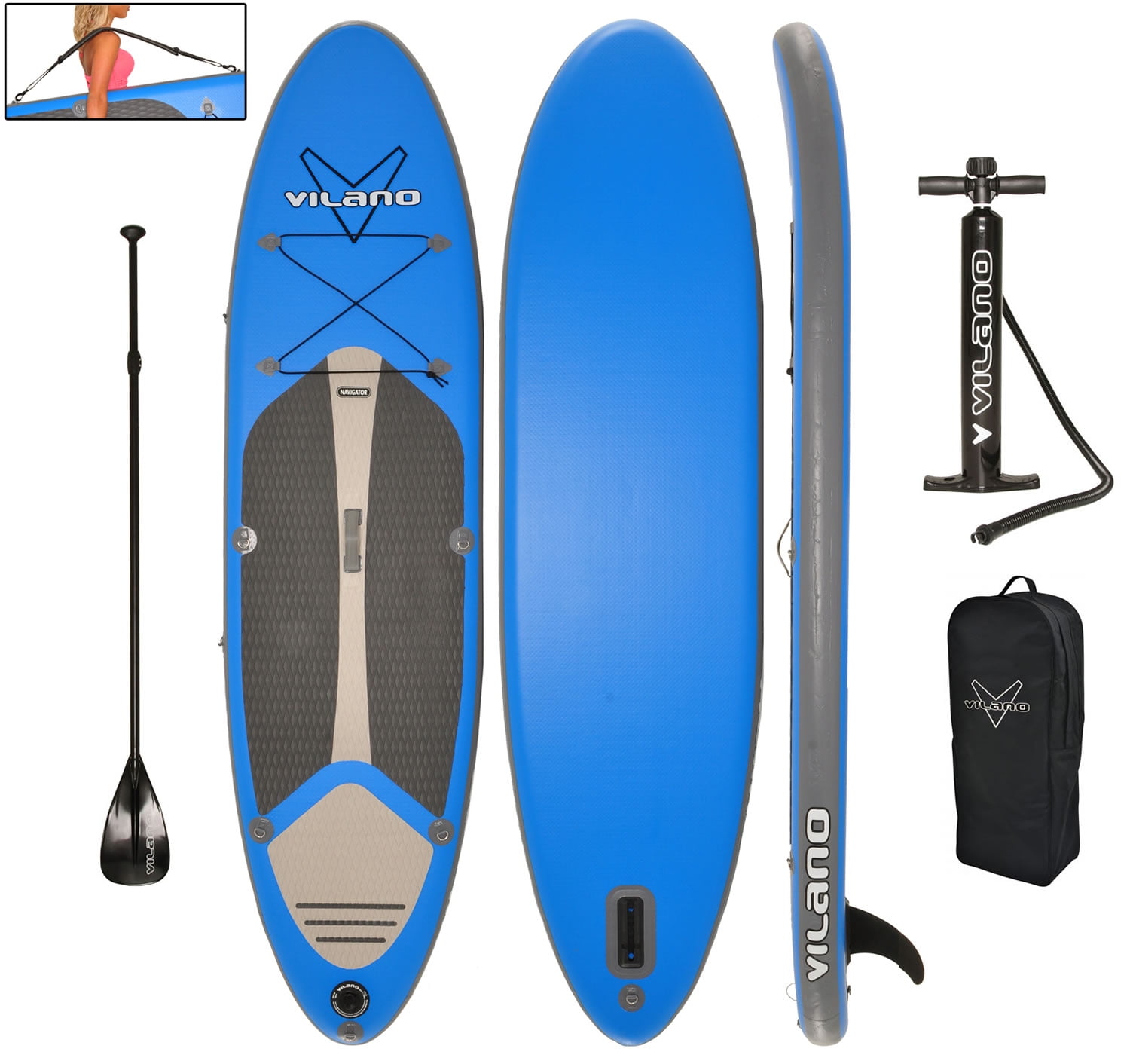 Vilano Navigator 10' (6" Thick) Inflatable SUP Stand Up Paddle Board Package by Vilano