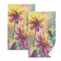 joogoo 2 PCs Hand Towels Sets Bee on Flowers Cotton Face Towel Bathroom Decorative