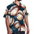 thumbnail image 2 of Baseball Men's Short Sleeve Spread Collar Tops, Casual Button Down Shirts, Printed Summer Beach Shirts, Unisex, 2 of 6