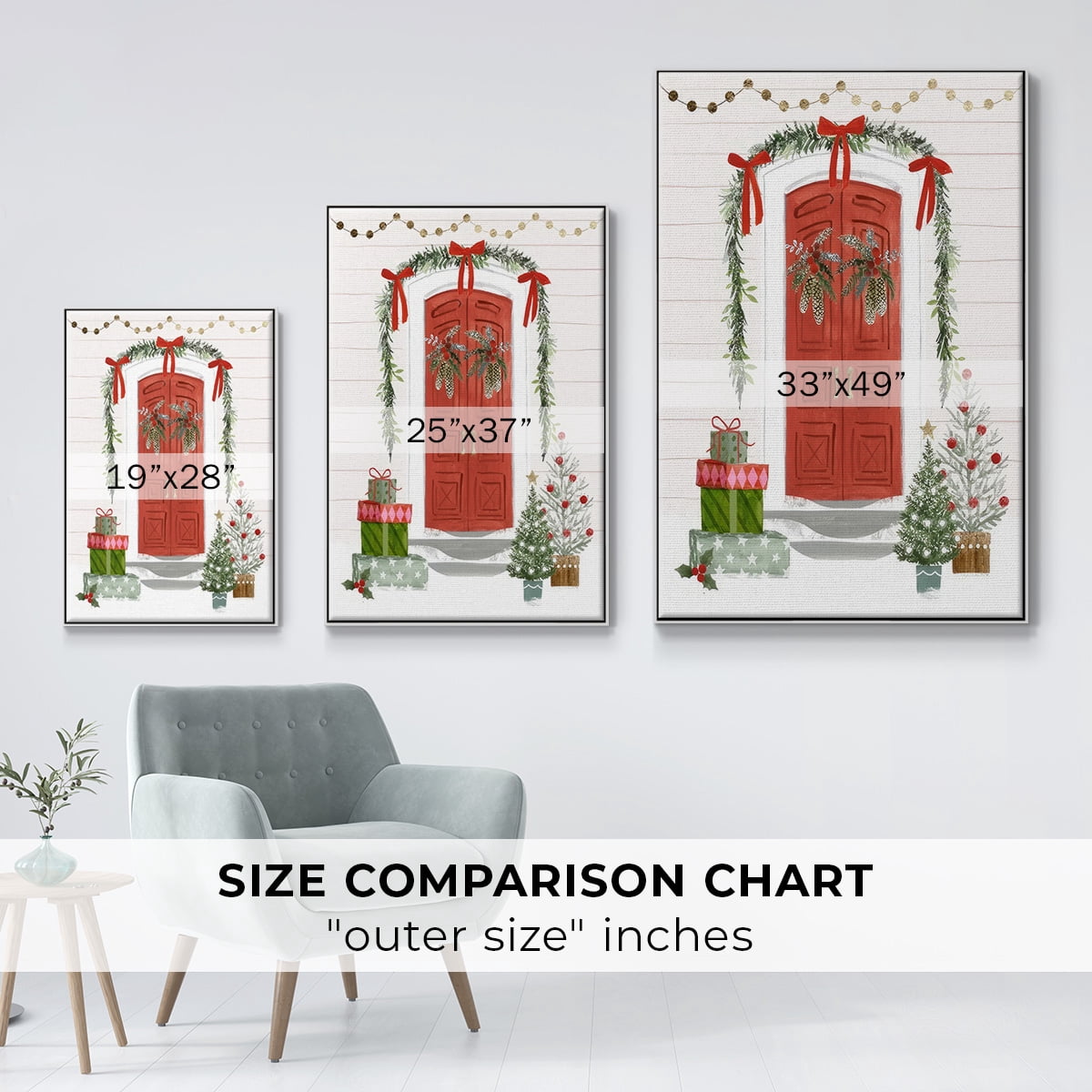 Festive Front Door II - Framed Gallery Wrapped Holiday Canvas - 17 x 25 - White Frame