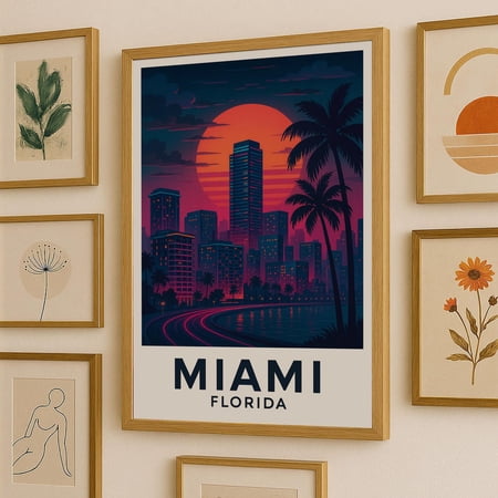 Neo Noir Miami Skyline Urban Travel Unframed Paper Print