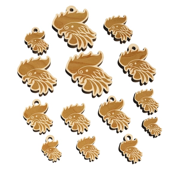 Wild Rooster Head Wood Mini Charms Shapes DIY Craft Jewelry - No Hole - 14mm (26pcs)
