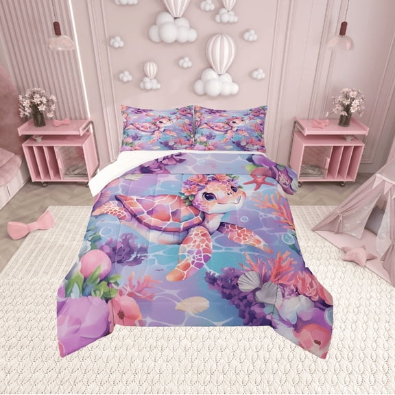 Erosebridal Sealife Turtle Bedding Twin Comforter Set,Marine Animal Down Comforter,Uderwater World Decor,Lightweight,2-Piece