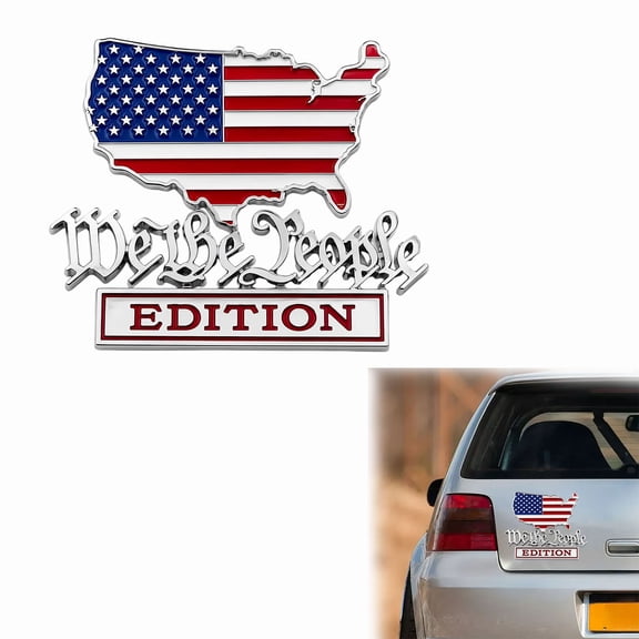 Luckky Patriot Flag Edition Metal Car Emblem Badge,We The People Edition 3D Metal Car Emblem,Red Blue Patriotic Badge Decal,Stylish Exterior Ornament for Cars,Trucks,SUVs & Motorcycles