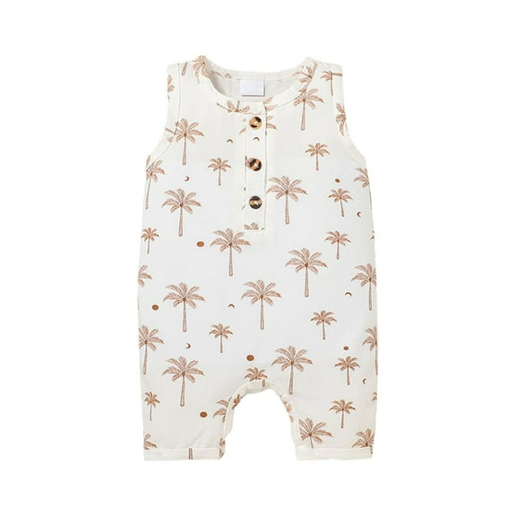Coerni Toddler Boys Girls Sleeveless Romper New Born Baby Cute Round Neck Button Down Jumpsuit Bodysuit Playsuit