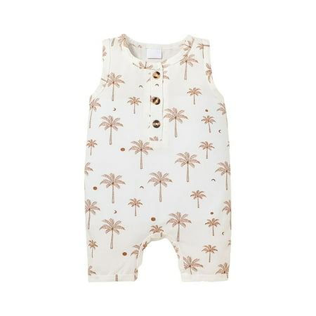 

GEZHEN Girls Wavy Floral Romper Infant Boys Sleeveless Pattern Crawl Suit