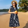 thumbnail image 4 of Fotbe Anchors and Lighthouse Vestido Largo de Moda para Mujer, Vestido Tipo Camiseta con Manga Corta y Estilo Casual a Rayas y Bloques de Color, 4 of 6