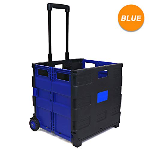 Emraw Blue Folding Cart On Wheels with Lid Cover Capacity TwoWheeled