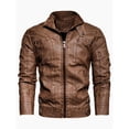 thumbnail image 3 of Men's Thick Vintage PU Leather Jacket, Youth Stand Collar Motorcycle Coat, Retro Style, Casual Wear, All Seasons, 3 of 9