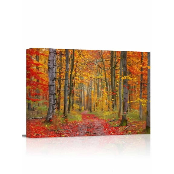 Fall Red Canvas Print Wall Art Framed Canvas Art Wall Decor Orange Tree Leaf Forest Pictures Painting Morden Artwork for Living Room Bedroom, Ready to Hang - 12"x16"