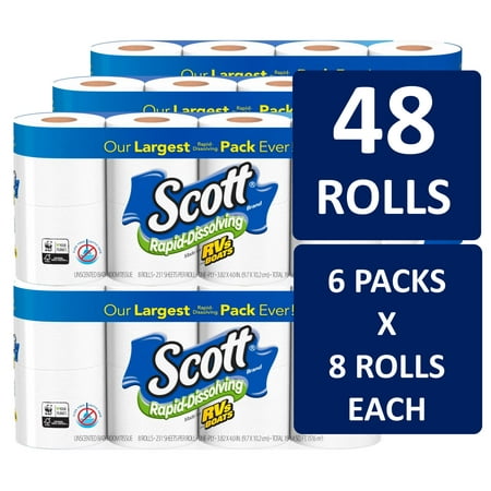 (6 Pack) Scott Rapid-Dissolving Toilet Paper, 8 Rolls, Bath