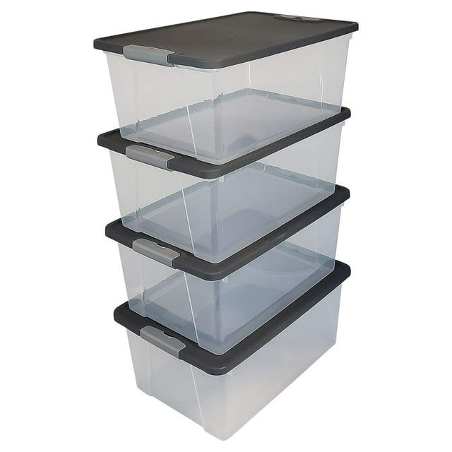 Homz 15 Qt Stackable Plastic Storage Container w/Snaplock Lid, Gray(4 Pack)