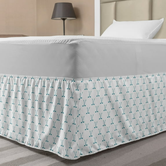 Golf Bed Skirt, Clubs Sticks Pattern Player Equipment Activity Recreation Stroke Play Graphic, Elastic Bedskirt Dust Ruffle Wrap Around for Bedding Decor, 4 Sizes, Sky Blue and White, by Ambesonne