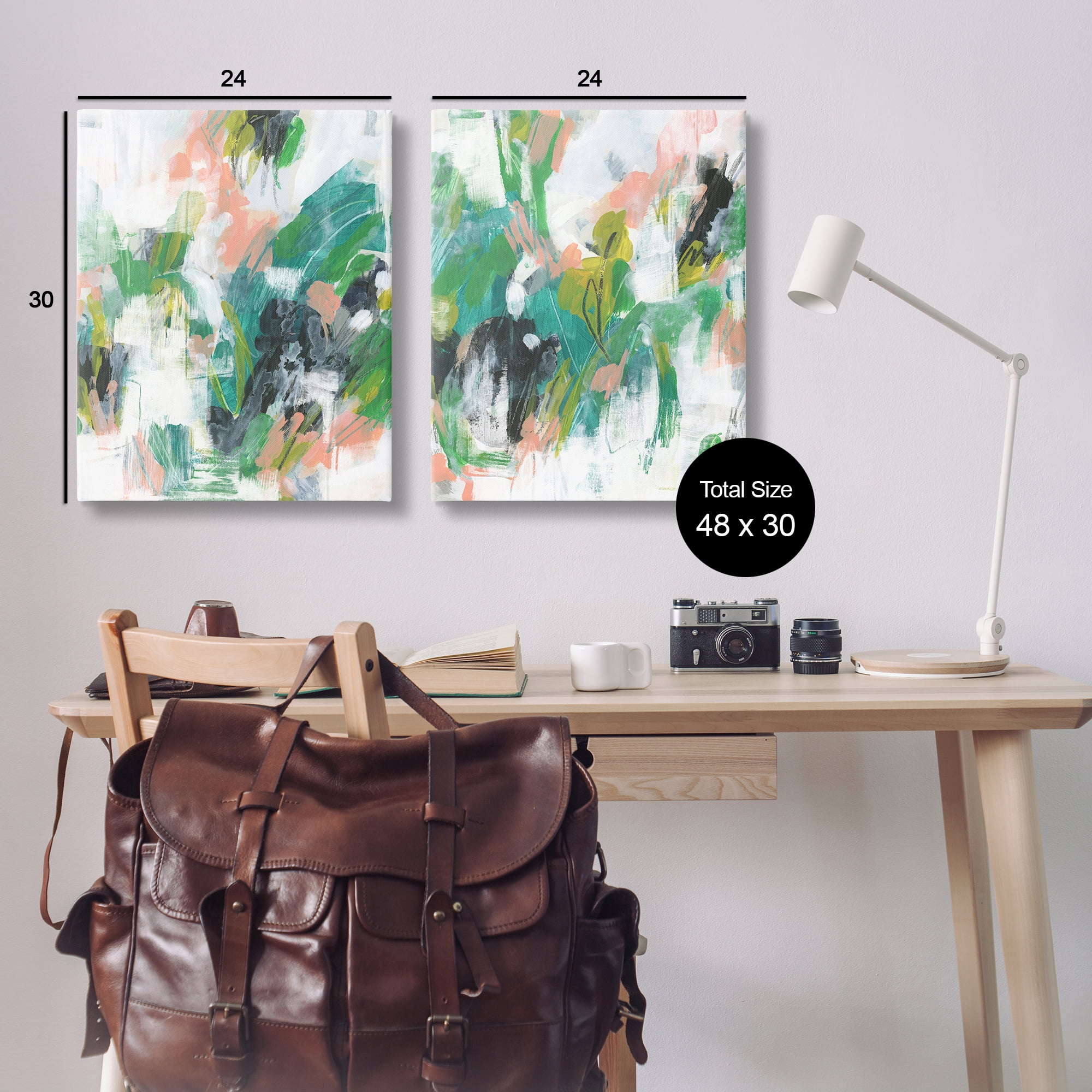 Stupell Industries Green Abstract Layers Abstract Painting Wrapped Canvas Art Print Wall Art, 24 x 30, Set of 2