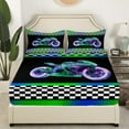 thumbnail image 3 of Erosebridal Neon Motorcycle Bed Sheets Set Queen Size, Honeycomb Geometry Bed Sheets Queen, Extreme Sports Decor, 3 of 7