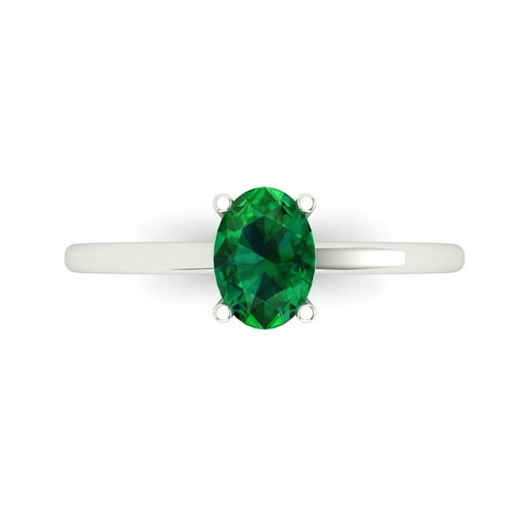 Clara Pucci 14K White Gold 1ct Emerald Solitaire Ring for Women