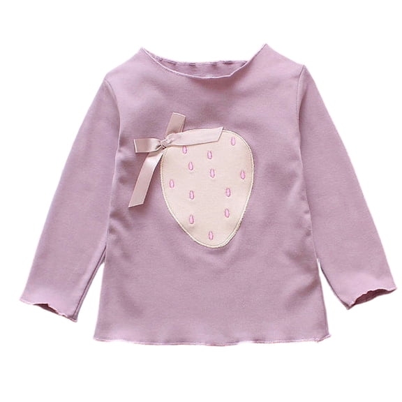 Kids Cute Tops Layering Crew Neck Printed Long Sleeve Shirts Ruffle Hem Casual Soft Fall Winter Outfits Purple 9-10Years