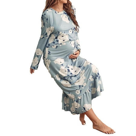 

Casual Floral Round Neck Floral Nursing Maternity Loungewear