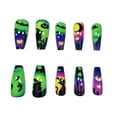 thumbnail image 7 of Coffin Halloween Press on Nails Short 24Pcs, Witch Pumpkin Bat Neon Green Purple Gradient Spooky Fake Nails Set, Reusable False Nails for Party Fall Daily Wear Women Girls, 7 of 7