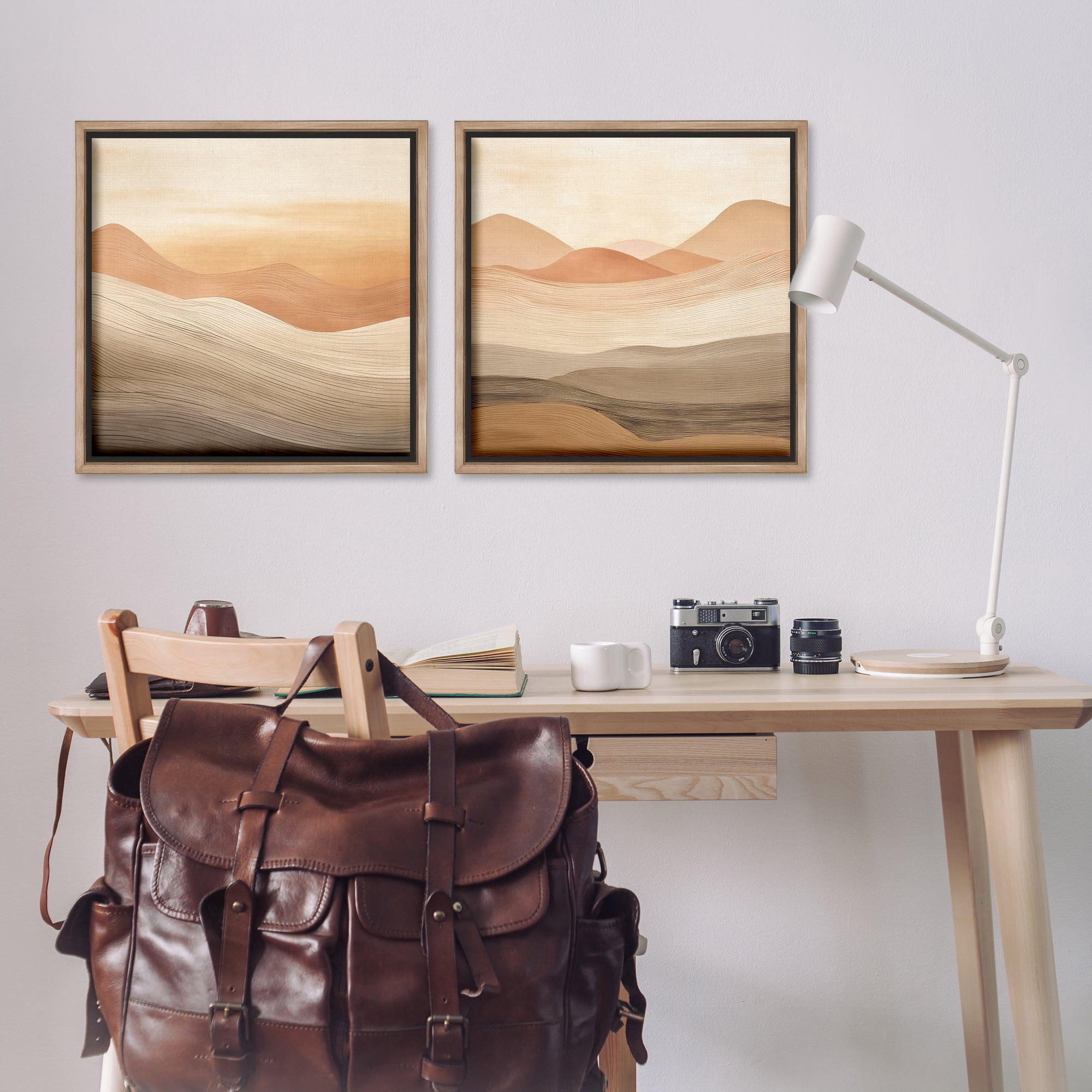 Stupell Industries Sweeping Desert Dunes Landscape & Nature Painting Brown Floater Framed Canvas Art Print Wall Art, 25 x 25, Set of 2