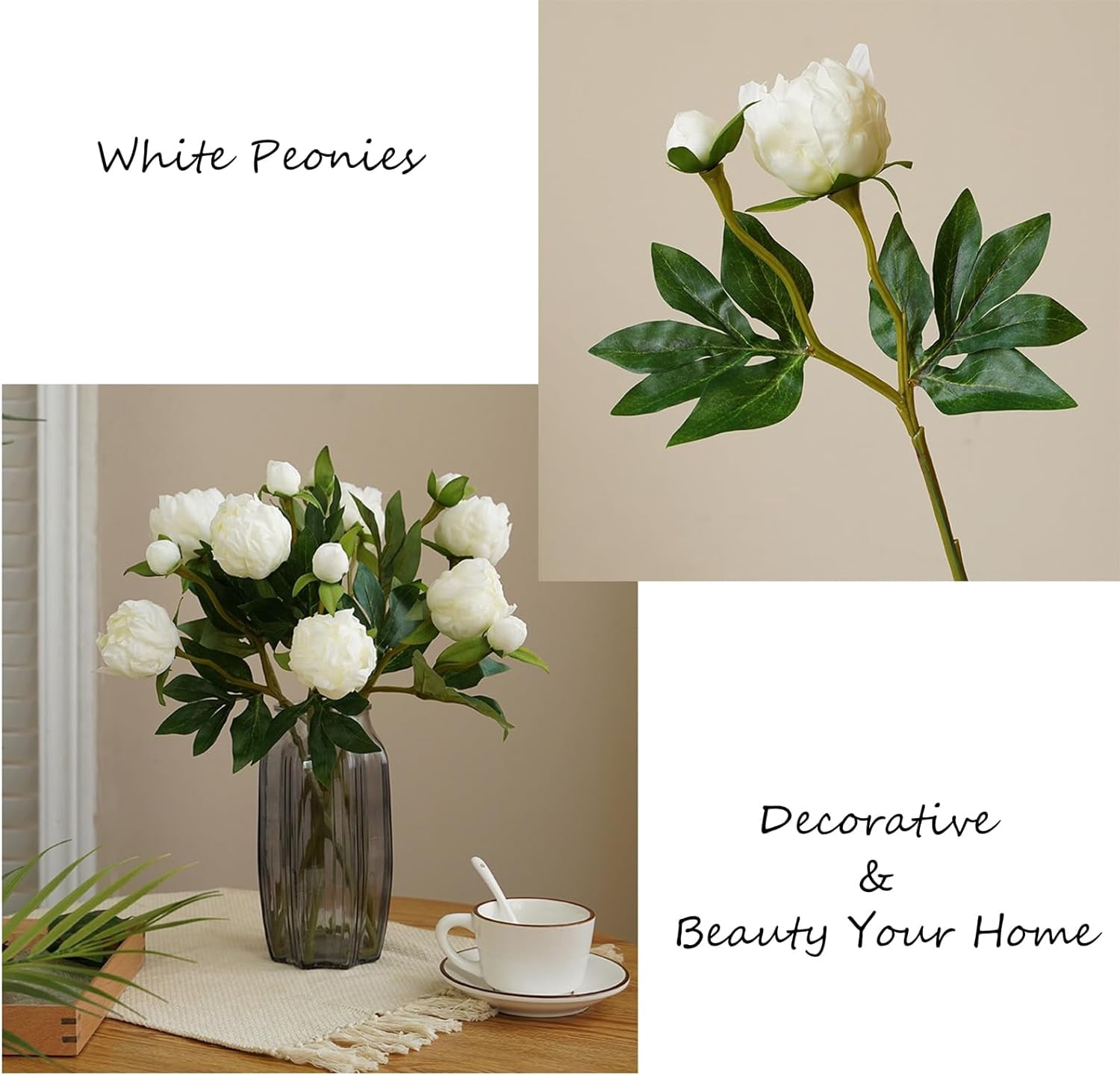 White Peonies Artificial Flowers Peony Silk Flowers Fake White Flowers for Wedding Centerpieces for Tables Centerpieces Bridal Shower Party Decorations (White)