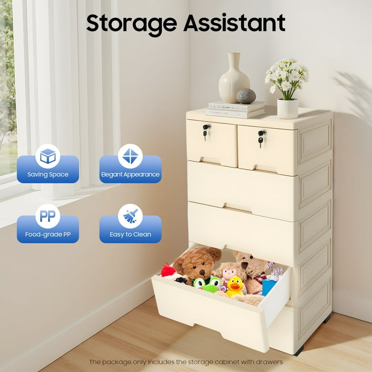 Peakora Beige Color Storage Cabinet with 6 Drawers Closet Drawers