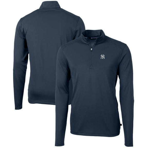 Men's Cutter & Buck Navy New York Yankees Virtue Eco Pique Recycled Quarter-Zip Pullover Top