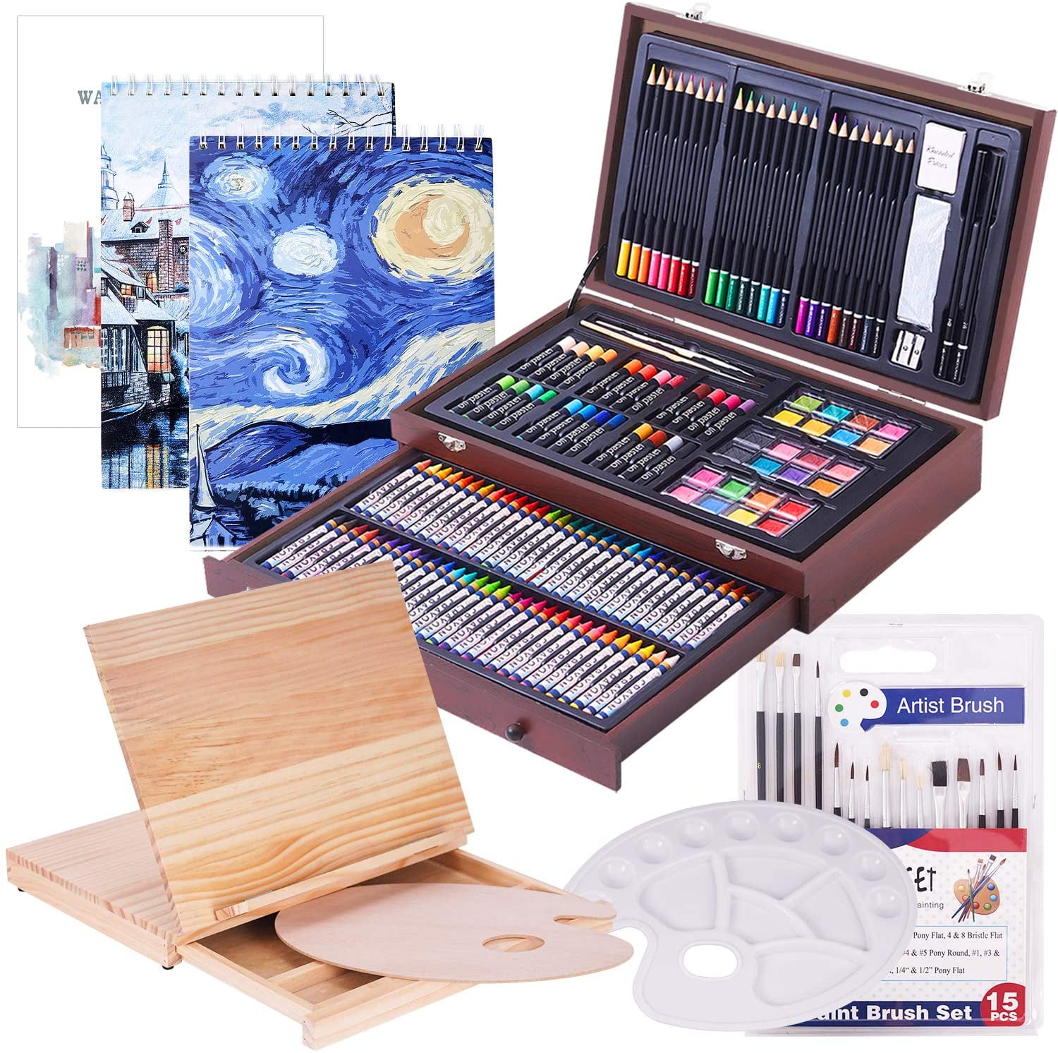 165 Piece Deluxe Art Creativity Set with 3 Drawing Pads,1 Wooden