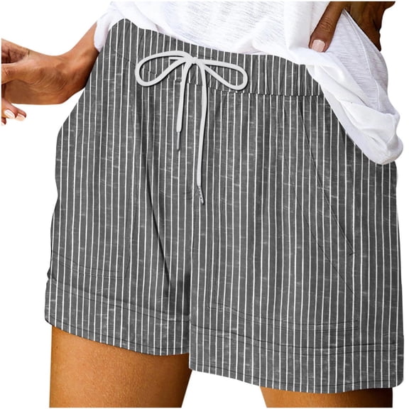 Enjoytime Shorts for Women Striped Elastic Waist Drawstring Summer Lightweight Casual Beach Shorts with Pockets