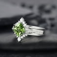 thumbnail image 3 of 3PCS Unique Princess Cut Peridot Engagement Ring Set- 925 Sterling Silver- Peridot Wedding Set- Promise Ring Twist Band Anniversary Ring for her, 3 of 4