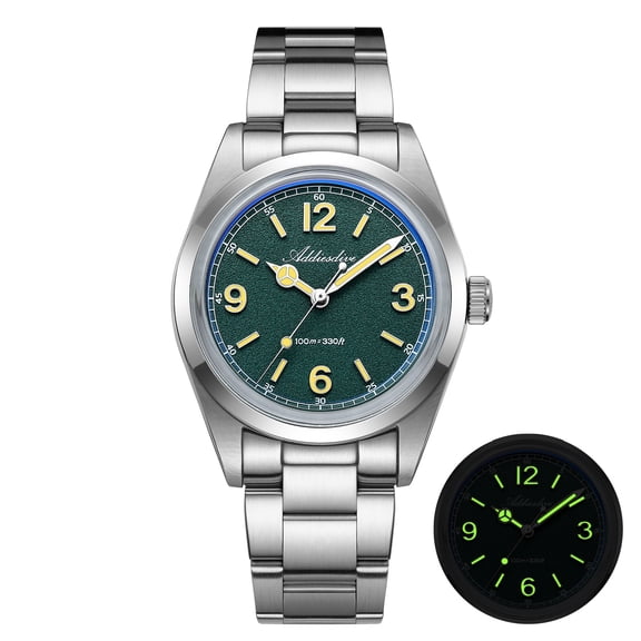ADDIESDIVE Men's Watch, Stainless Steel Men's Watch, 36mm Analog Quartz Watch with Luminous Dial, 100M Waterproof for Swimming