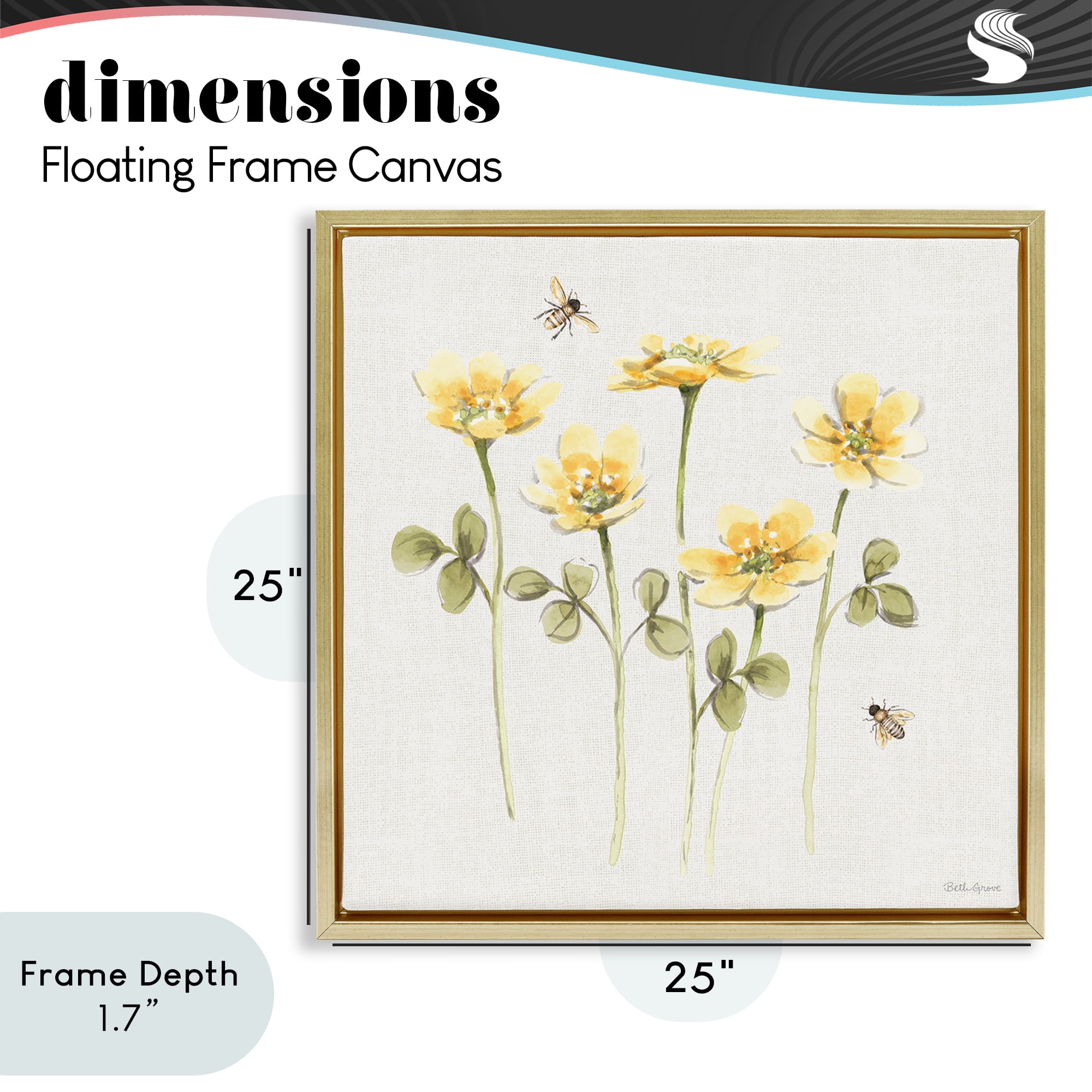 Stupell Industries Sweet Yellow Honey Flowers Gold Framed Floater Canvas Wall Art, design by Beth Grove