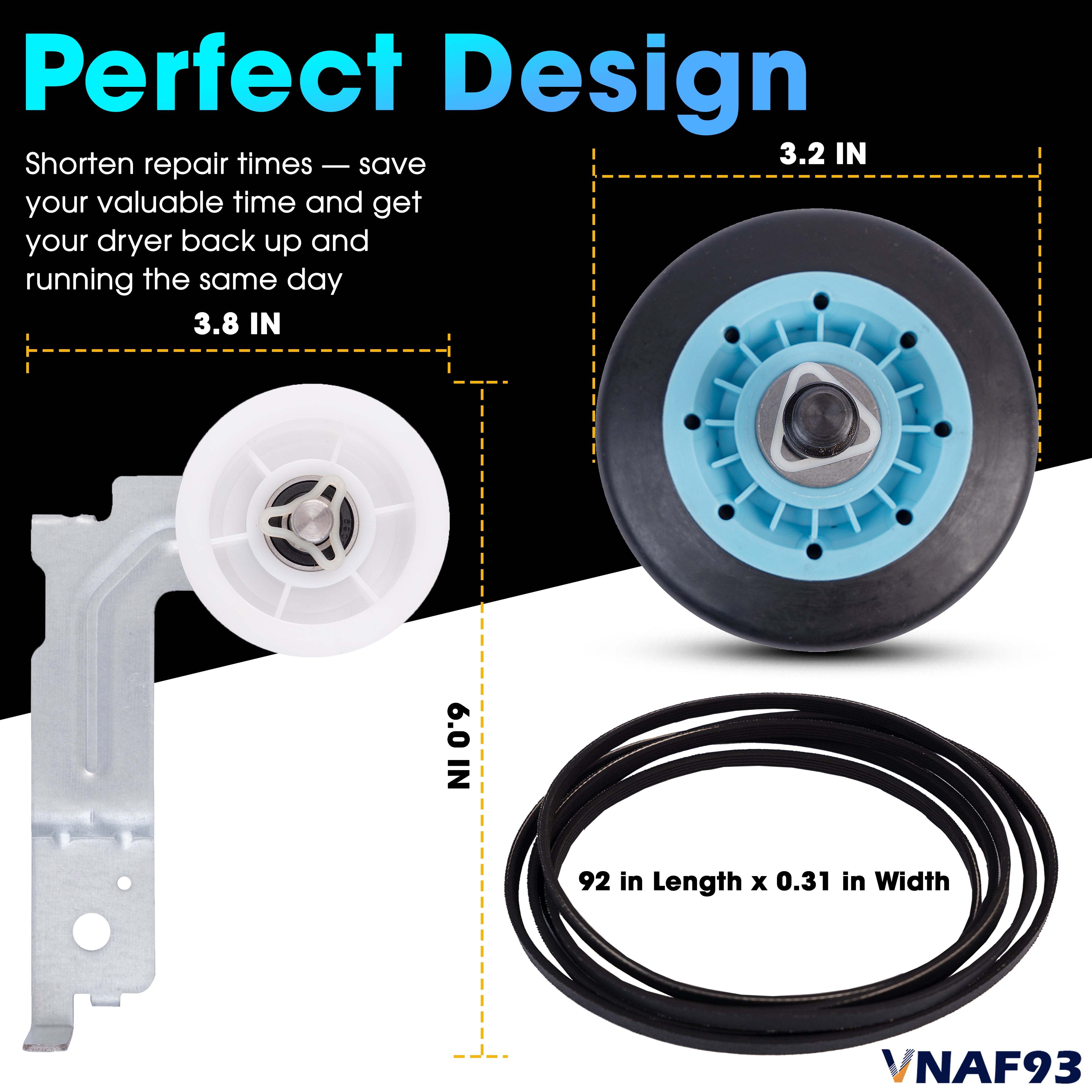 Upgraded DC97-16782A DC97 16782A Dryer Repair Kit For Samsung Dryer Roller Replacement Kit, DC97-16782A Drum Roller DC93-00634A Idler Pulley 6602-001655 Belt Replacement for Samsung Dryer Parts